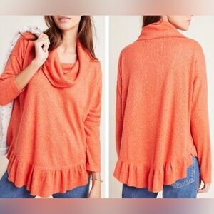 Maeve Sweater Women Medium Cowl Peplum Orange Lightweight Anthropologie Cruise